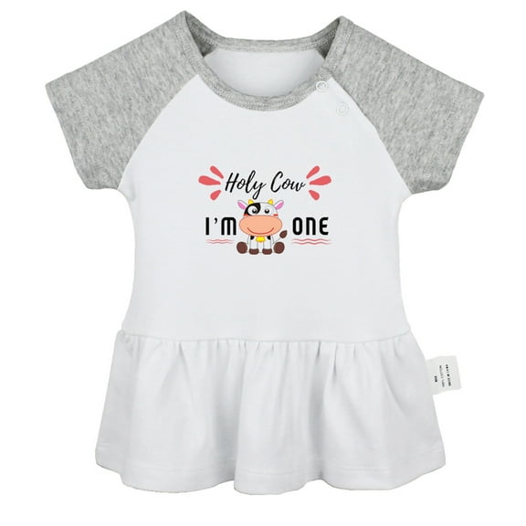 Holy Cow I'm One Funny Dresses For Baby, Newborn Babies Skirts, Infant Princess Dress, 0-24M Kids Graphic Clothes (Gray Raglan Dresses, 0-6 Months)