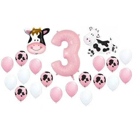 Holy Cow I'm Three 3rd Birthday Decorations Girl Farm Cow Animal Theme Birthday Party Balloons