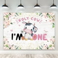 thumbnail image 1 of Holy Cow I'm One 1st Birthday Baby Shower Backdrop Polyester Fabric Girls Pink Floral Rustic Wood Cute Animal Newborn Party Photography Background Decor Banner Studio Photo Shoot, 1 of 4