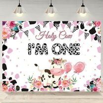 Holy Cow I'm One 1st Birthday Backdrop Pink Floral Girl Barnyard Party Background Milk Cows Themed Birthday Party Decarations Banner Cake Table Photo Booth Props