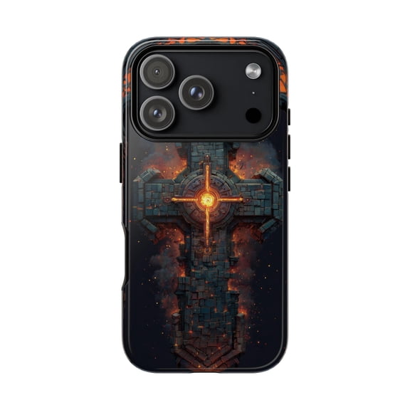 Holy Cross Armor Fire Iron Rustic Faith Symbol Phone Case with iPhone 17 to 11 Pro Max