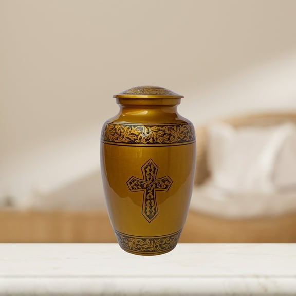Holy Cross Large Adult Cremation Urn for Human Ashes With Velvet Bag