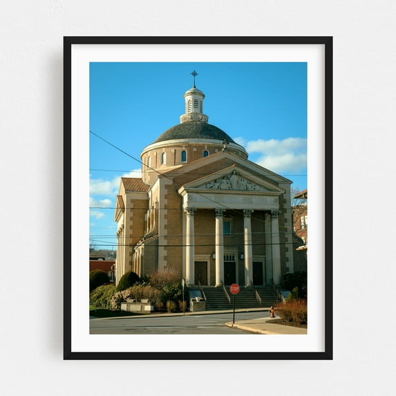 Holy Cross Parish at Saint Patricks Church, Olyphant - Olyphant Pennsylvania Photography Architecture Vintage Cityscape Travel Poster Street Photography Black Framed Wall Art Print 12 x 16 inches