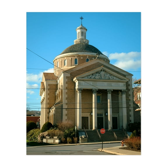 Holy Cross Parish at Saint Patricks Church, Olyphant - Olyphant Pennsylvania Photography Architecture Vintage Cityscape Travel Poster Street Photography Church Unframed Wall Art Print 12 x 16 inches