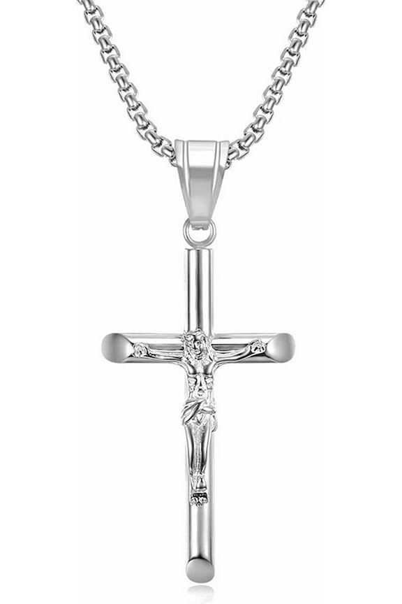 Holy Cross Pendant Necklace for Men Women - Catholic Christian Chunky Stainless Steel Hypoallergenic Chain Thanksgiving Christmas Family Jewelry Gift