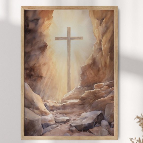 Holy Cross Poster: Abstract Christian Art Resurrection Scene