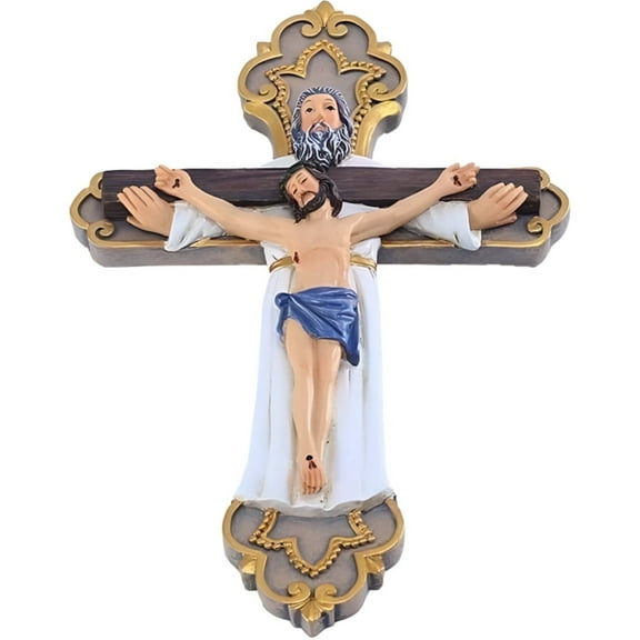 LUMIARTISAN Holy Cross Wall Hanging Catholic Prayer Decor - Resin, Traditional Style, White