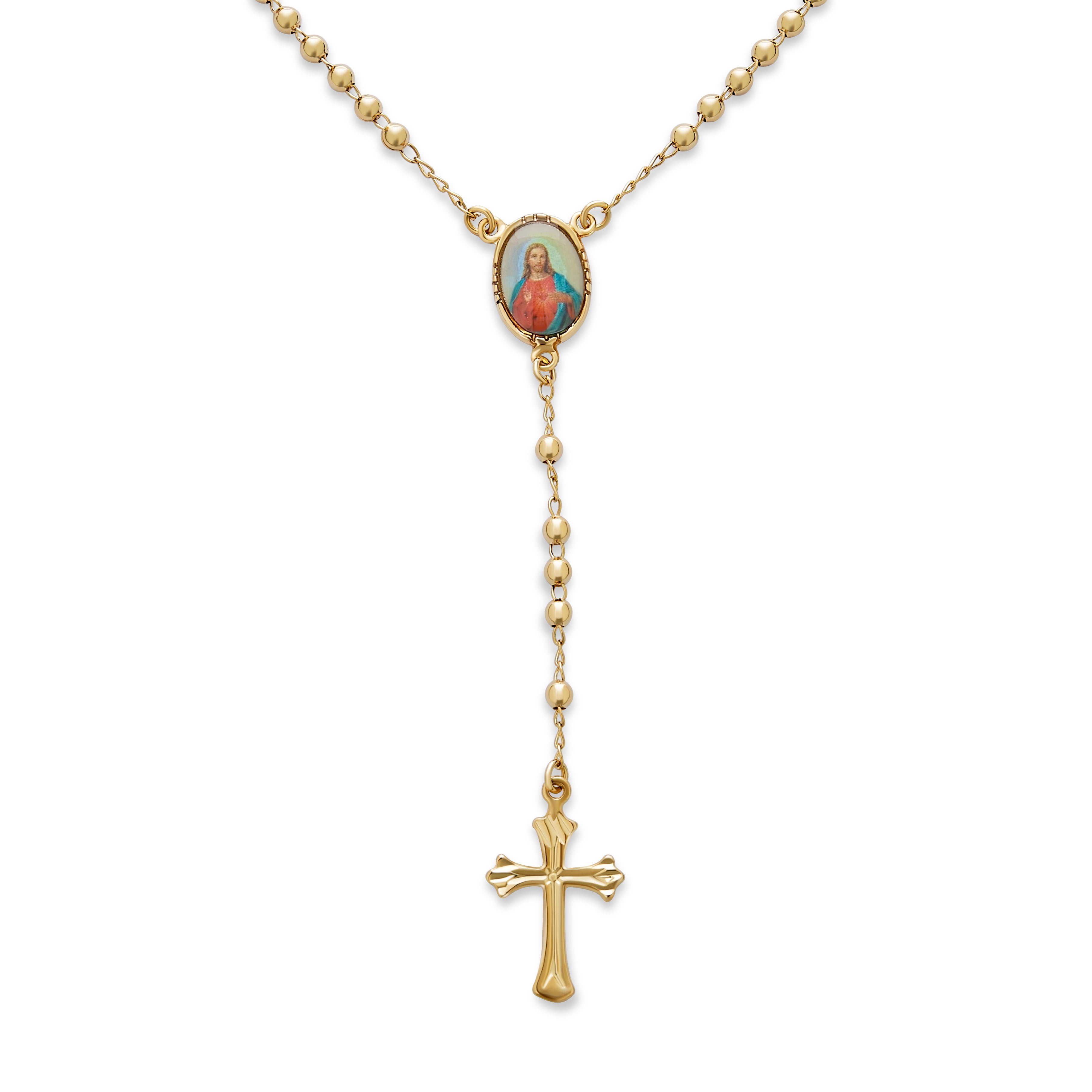 18k Gold Filled Beaded Chain Virgin Mary, Ave Maria Rosary Necklace, R –  Dijujewel
