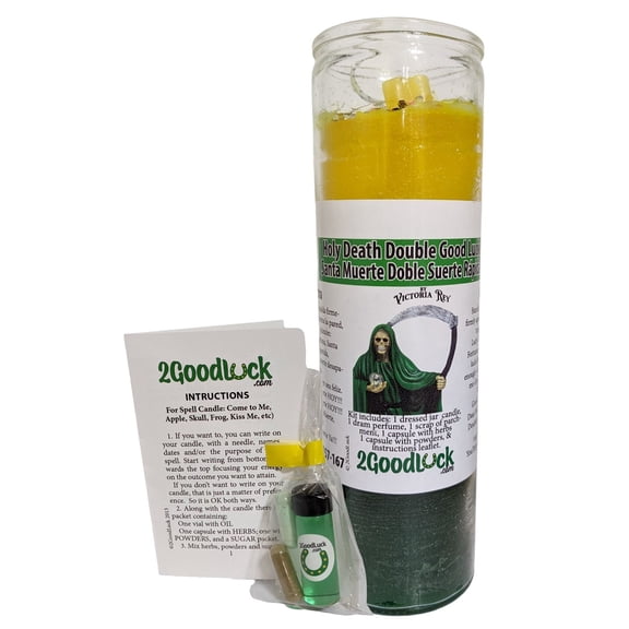 Holy Death Double Good Luck Dressed Candle Kit - Santa Muerte Doble Suerte