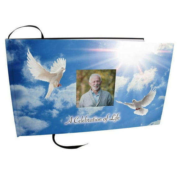 Holy Dove Matching Themed 'Celebration of Life' Guest Book for Funeral or Memorial Service Funeral Guest Book with Photo Slot