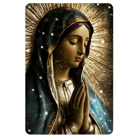 Holy Elegance, Vintage Virgin Mary Metal Sign - Rustic Catholic Home Decor, 8"x12" Farmhouse Wall Art, Religious Tin Plaque for Church & Christian Gifts, Spanish Prayer Theme, Versatile Hanging