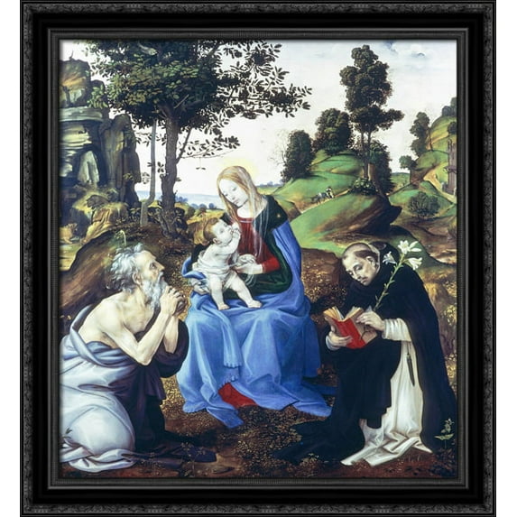 Holy Family 28x32 Large Black Ornate Wood Framed Canvas Art by Filippino Lippi