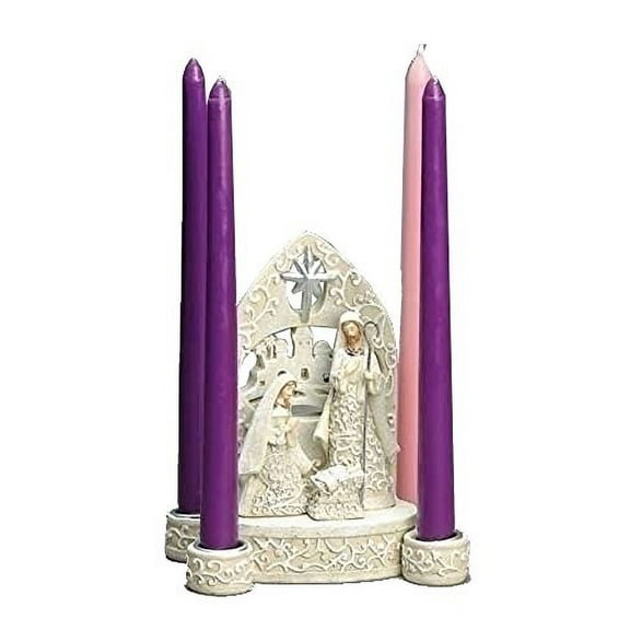 Holy Family Ivory Lace Nativity Scene 7 Inch Resin Dolomite Advent Candle Holder