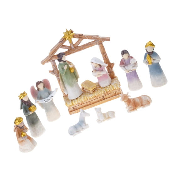 Holy Family Nativity Figurines Resin Manger Scene, Christmas Table Centerpiece, Indoor Religious Holiday Decors