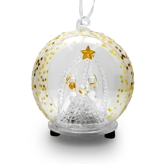 Holy Family Nativity LED Glass Globe Christmas Tree Ornament - 5" Diameter - 9870