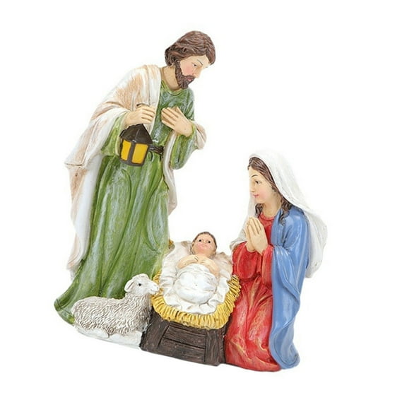 Holy Family Nativity Scene Figures, Resin Christmas Celebration Small Statues for Religious Decoration