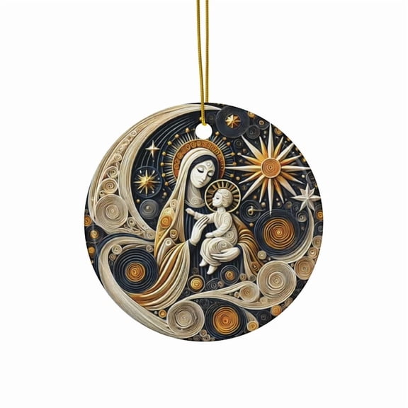 Holy Family Quilled Ceramic Ornament Nativity Christmas Decor With Stars 2D FLAT CIRCLE Ceramic Ornament
