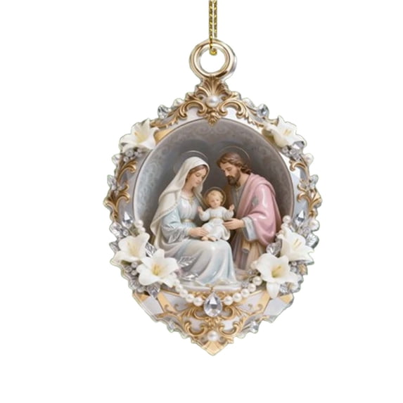Holy Family Religious Christmas Ornament with Lilies, Festive Tree Decor, Intricate Craftsmanship, Versatile Religious Decor, Thoughtful Gift for Families