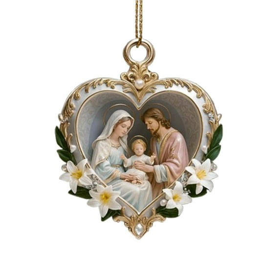 Holy Family Religious Christmas Ornament with Lilies, Festive Tree Decor, Intricate Craftsmanship, Versatile Religious Decor, Thoughtful Gift for Families