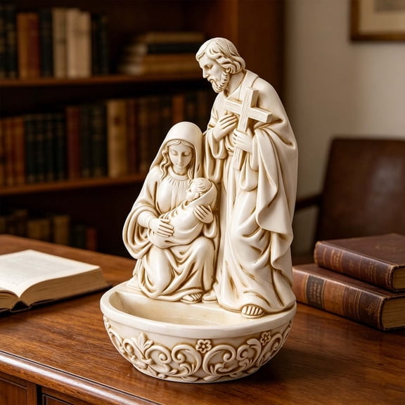 Holy Family Resin Holy Water Font, Sacred Joseph Mary Baby Wall Mount or Tabletop Religious Statue, Catholic Home Decor Gift