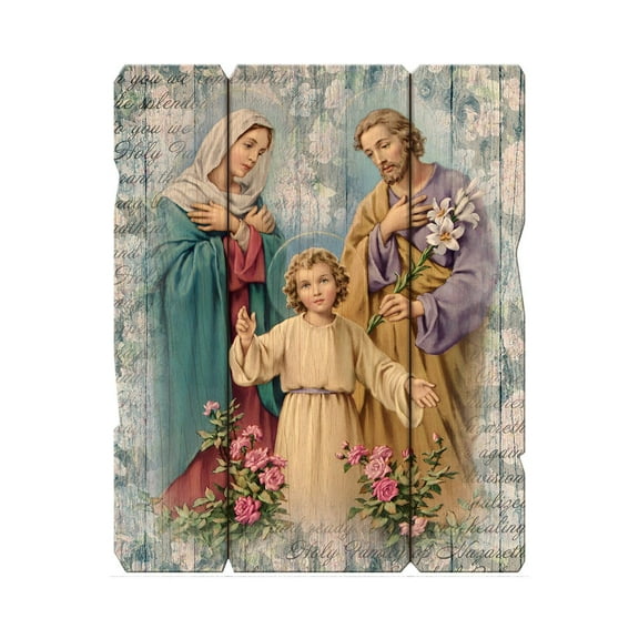 Holy Family Vintage Barn Board Plaque, Medium, Laser Cut Wood Vintage Barn Board Look Wall Plaque