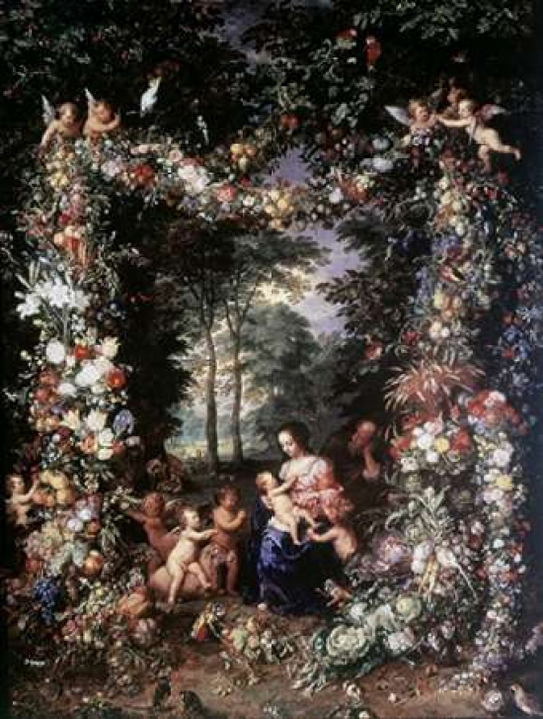 Holy Family W Wreath of Fruit and Flowers Canvas Art - Jan Brueghel the Elder (22 x 28)