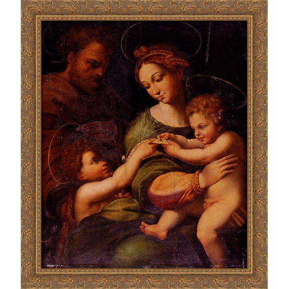 Holy Family With Saint John The Baptist 28x32 Large Gold Ornate Wood Framed Canvas Art by Raphael