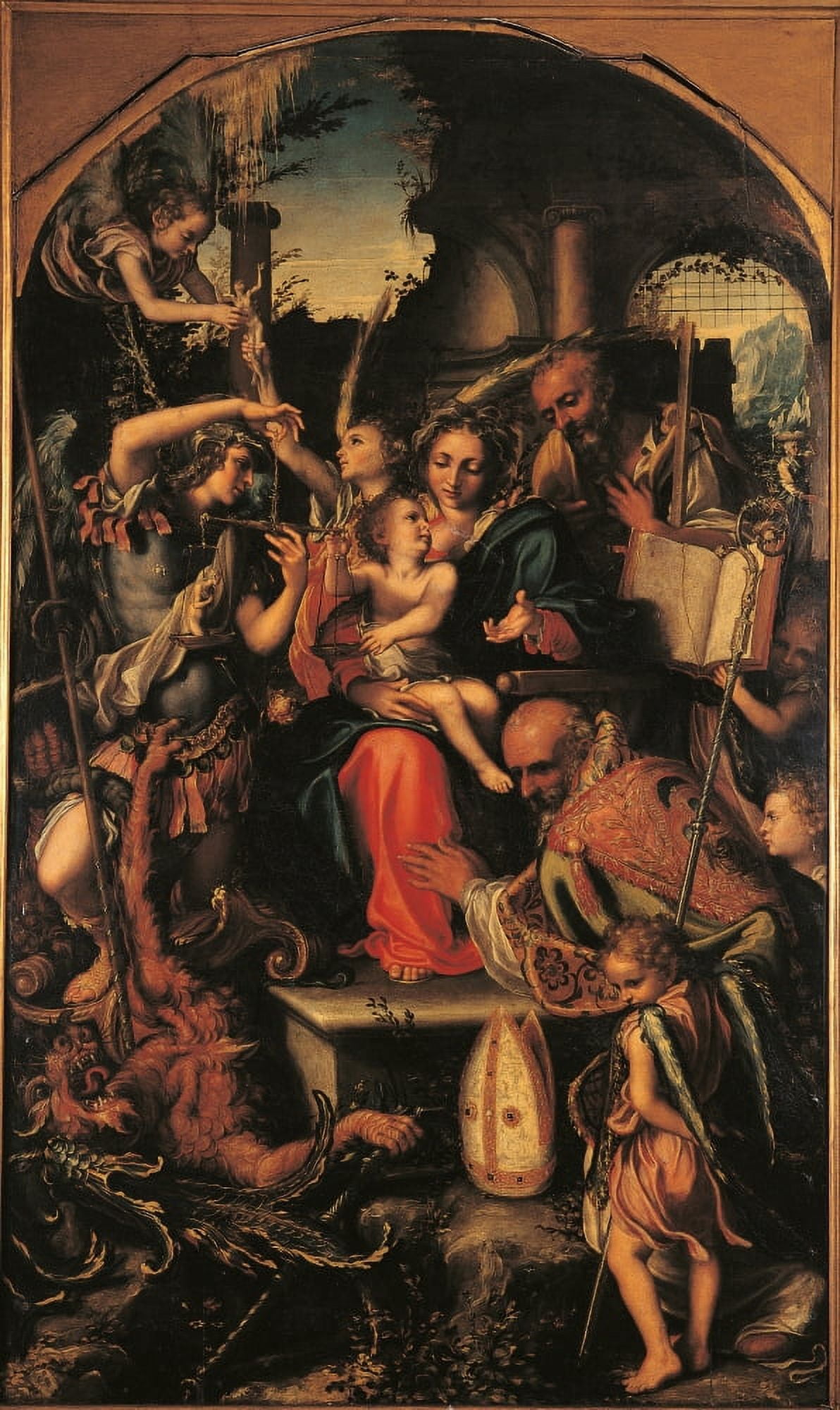 Holy Family With St Michael The Archangel And The Devil Contending For Souls Canvas Art -  (24 x 36)