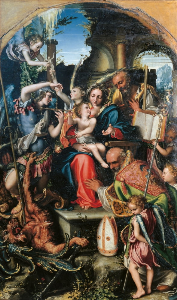 Holy Family With St Michael The Archangel And The Devil Contending For Souls Canvas Art - (24 x 36)