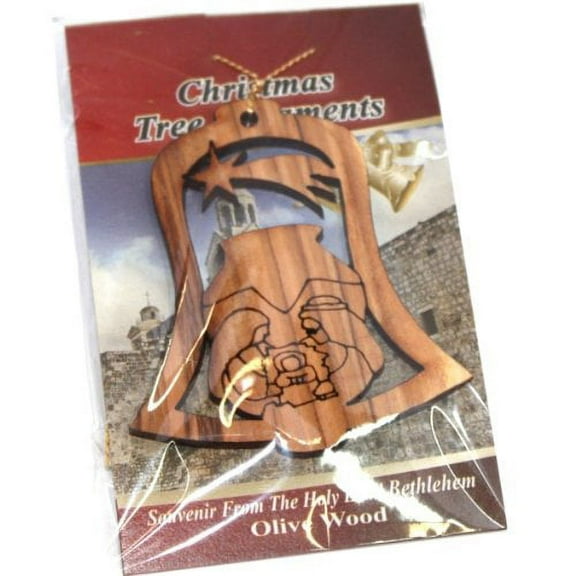 Holy Family in bell nativity scene style II Ornament gift carved by Laser - Olive wood ( 7 cm or 2.8 inch with certifica