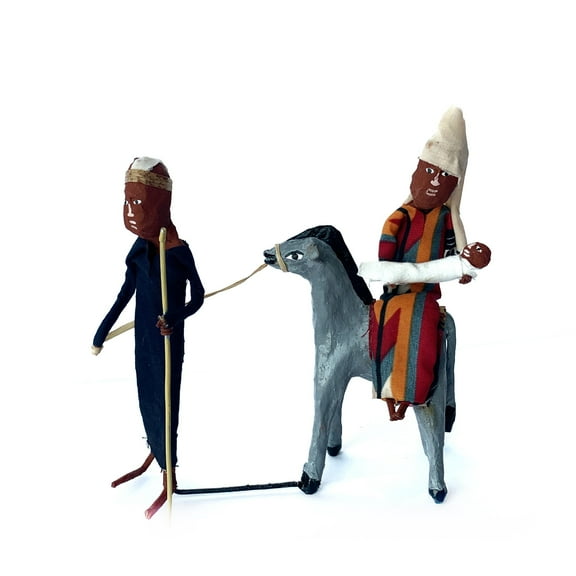 Holy Family on Donkey Flight to Egypt Nativity Scene Handmade Fair Trade from Uganda, East Africa