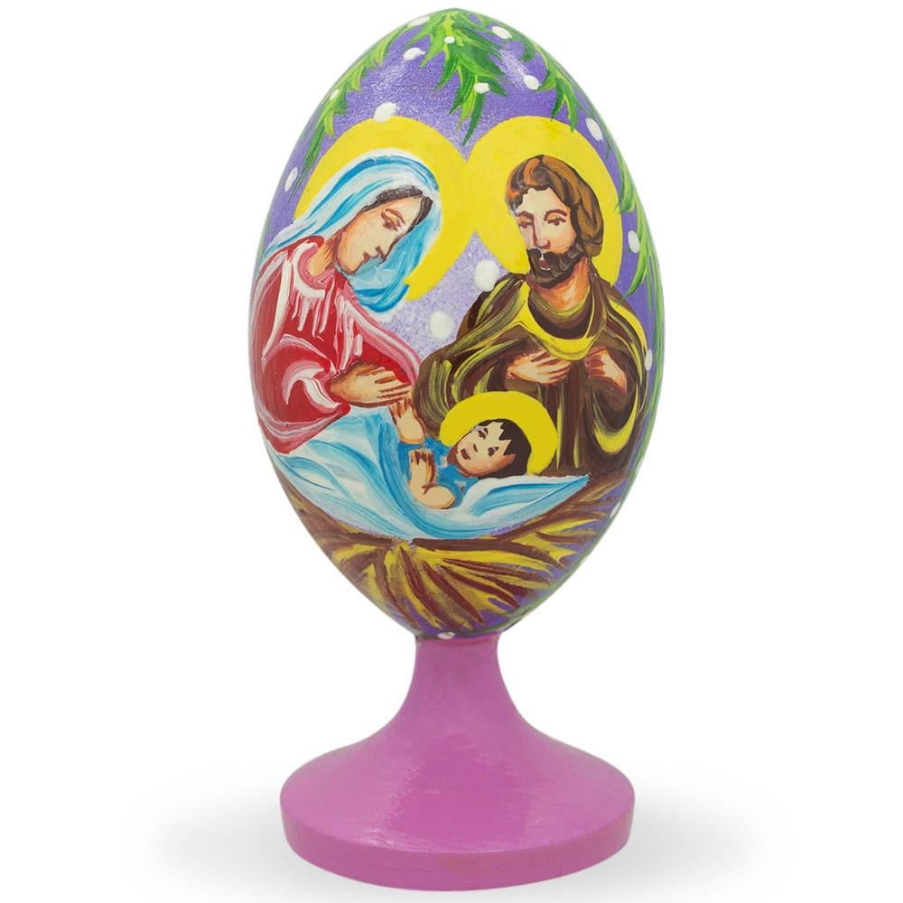 Holy Family with Baby Jesus and Christmas Bells Wooden Easter Egg Figurine, image size:1000x1000