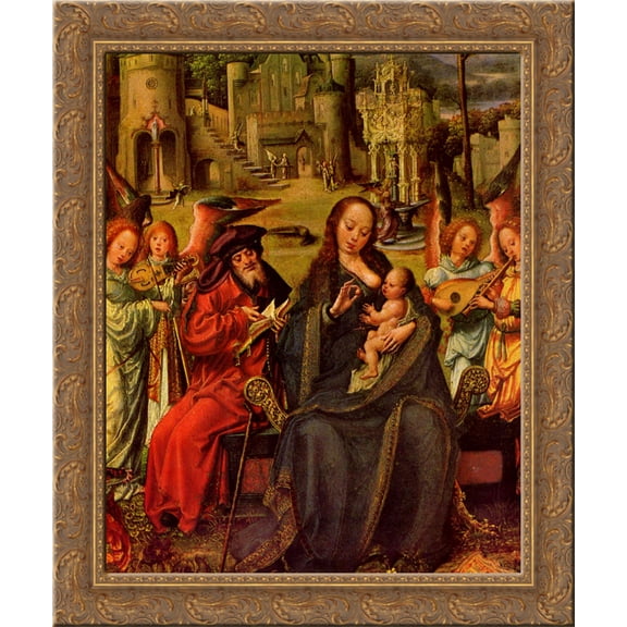 Holy Family with St. Catherine and St. Barbara 20x20 Gold Ornate Wood Framed Canvas Art by Mabuse, Jan Gossaert