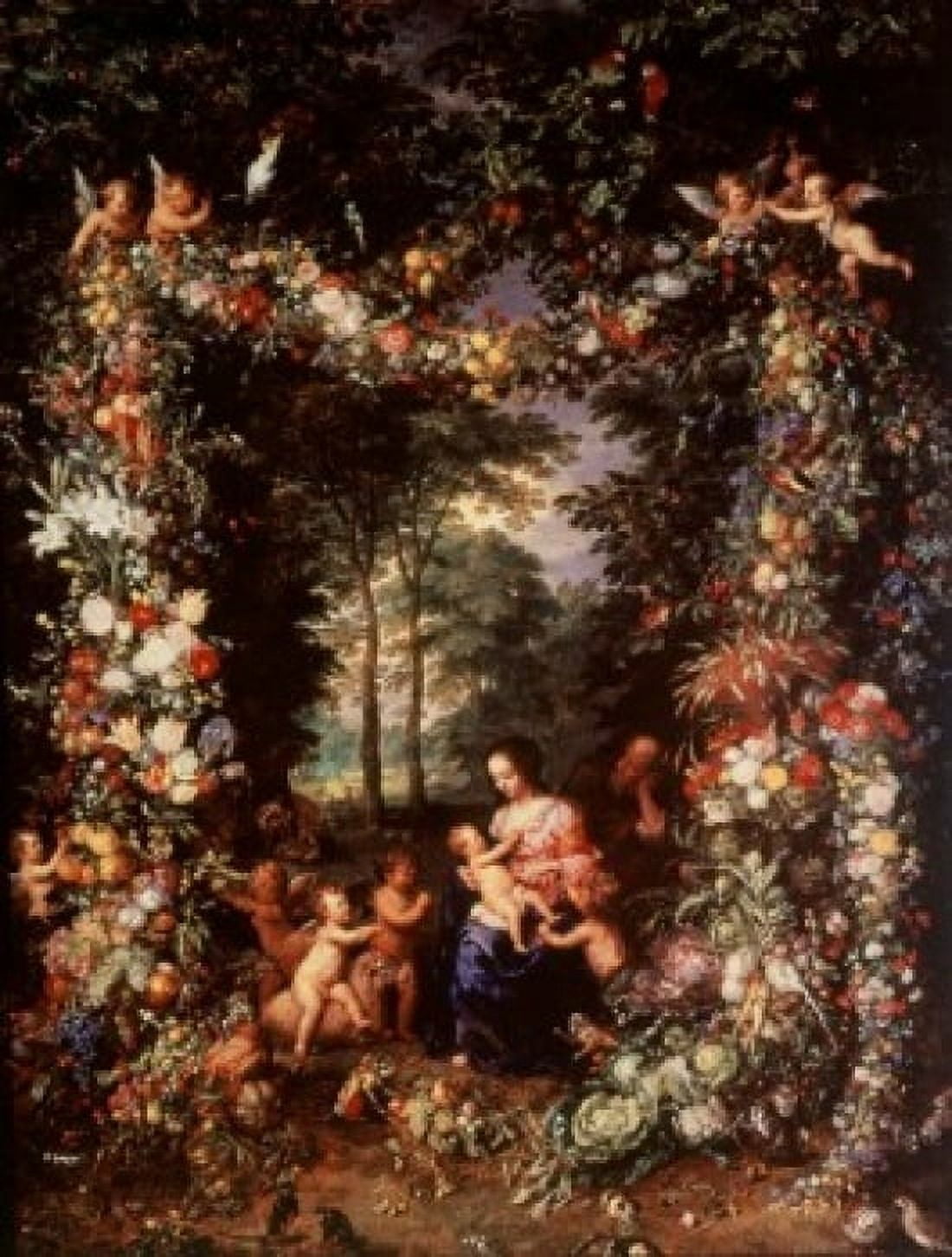 Holy Family with Wreath of Fruit & Flowers Jan Bruegel the Elder (1568-1625Flemish) Canvas Art - Jan Bruegel (24 x 36)