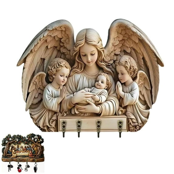 Holy Festival Wooden Wall Key Holder Tag | Nordic Style Home Wall Decor | Natural Wood Key Organizer Plaque