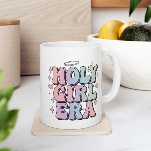 Holy Gir1l Era Coffee Mug Pastel Lettering Ceramic Cup