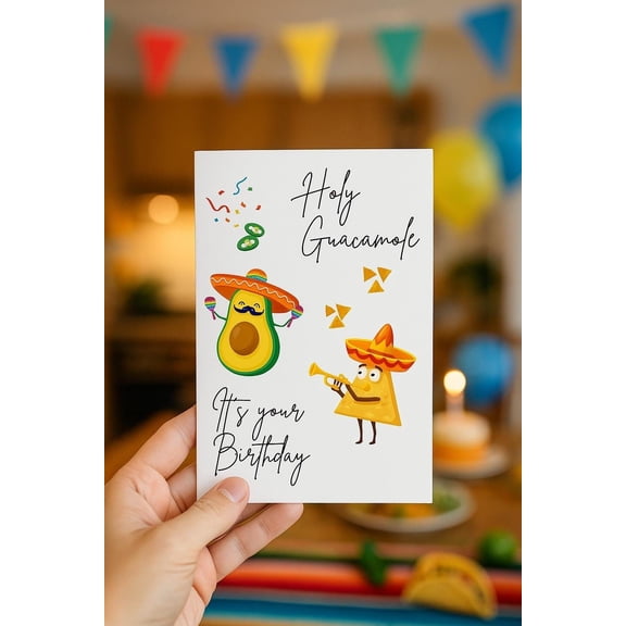 Holy Guacamole Birthday Card  Fun Avocado and Chip Design  Blank Inside with Envelope  Perfect for Celebrating Birthdays with a Smile