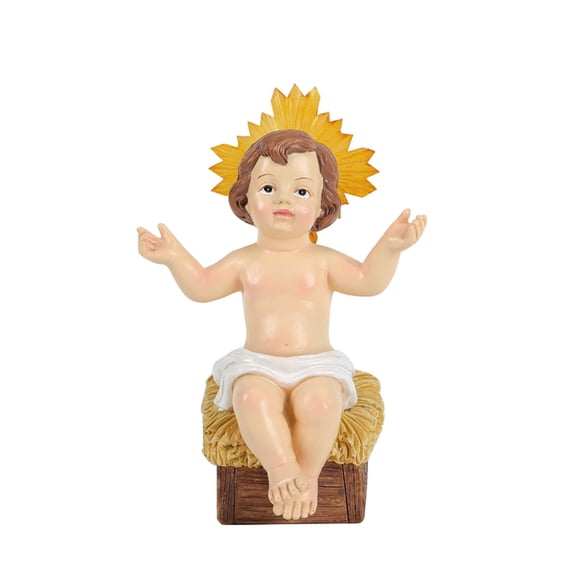 Holy Infant Sitting Figurine – Resin Christmas Nativity Ornament – Religious Desktop Sculpture for Holiday Display & Gift, L