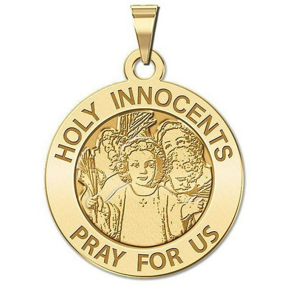 Holy Innocents Round Religious Medal - 3/4 Inch Size of a Nickel -Solid 14K Yellow Gold