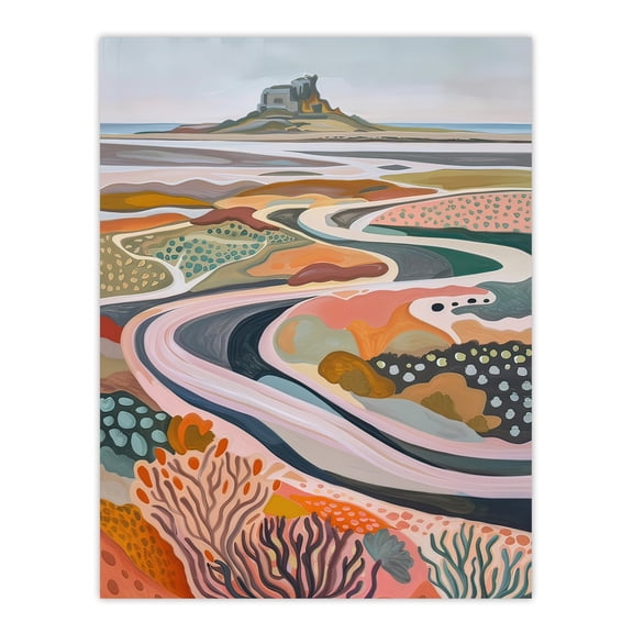 Holy Island Landscape Lindisfarne Castle Painting Living Room Extra Large XL Wall Art Poster Print