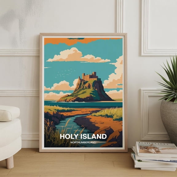 Holy Island Lindisfarne Castle Print, Coastal England Travel Wall Art Poster , Poster Print Only