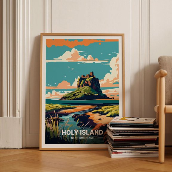 Holy Island Poster, England Travel Wall Art, Home Decor, Art Lover Gift, Coastal Landscape Print, C20-1159 Wall Art, Modern Wall Decor, 8x12 UNFRAMED