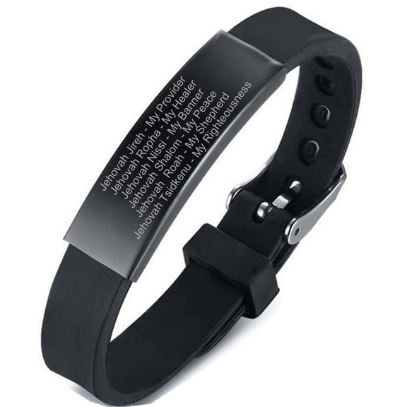 Holy Judaism Gods Jehovah Amulet Silicone Bracelet, Jewish Tetragrammaton Names of Lords Protection Rubber Strap Wristband for Adults Teens, Blessing Israel Gifts, Black
