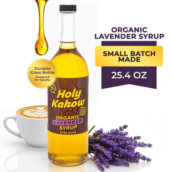 Holy Kakow Organic Lavender Syrup for Coffee, Cocktails & Lemonade | Vegan, Non-GMO, Gluten-Free | Premium Sweetener for Lattes, Mixed Drinks, Tea, Baking & Beverages | 25.4 oz