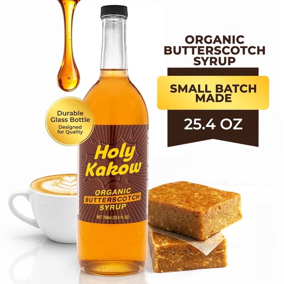 Holy Kakow Organic Butterscotch Syrup for Coffee & Lattes | Non-GMO, Gluten-Free, Real Ingredients | Desserts | At-Home Café Drinks | 25.4 oz