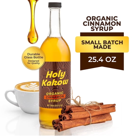 Holy Kakow Organic Cinnamon Syrup for Coffee & Lattes | Non-GMO, Gluten-Free, Real Ingredients | Desserts | At-Home Caf Drinks | 25.4 oz