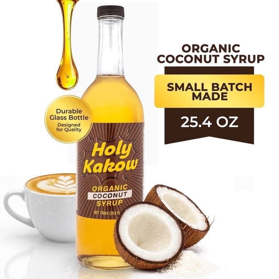 Holy Kakow Organic Coconut Syrup for Coffee, Lattes & Cocktails | Vegan, Non-GMO, Gluten-Free Natural Sweetener | Perfect for Desserts, Baking & At-Home Caf Drinks | 25.4 oz