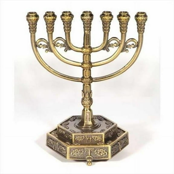 Holy Land Gifts 106626 Menorah 12 Tribes Brass7 Branched With Hexagon Base