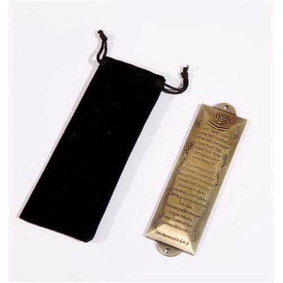 Holy Land Gifts 144922 5 in. Span - Mezuzah - Shema with Menorah At Top - Brass