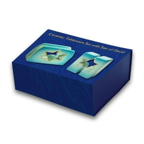 Holy Land Gifts 233280 No.44178 Star of David Napkin Holder & Salt & Pepper Shakers - Blue & Gold Tones Tableware Set - Ceramic